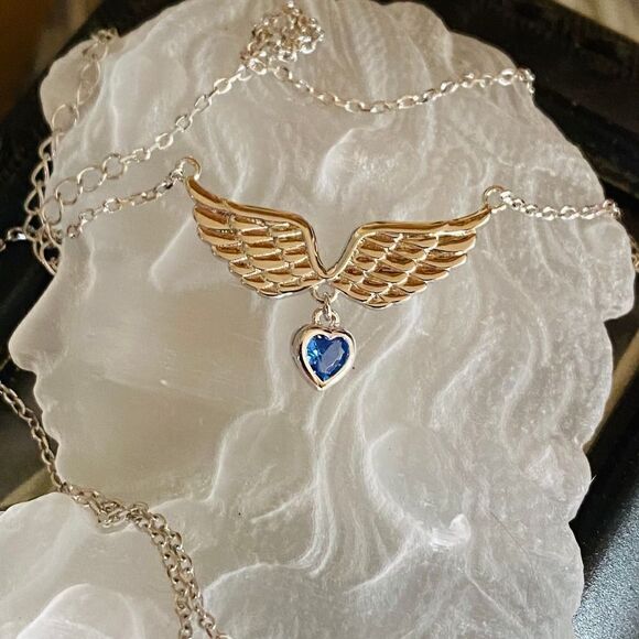 Sterling Silver Angel Wings Heart Necklace - Picture 3 of 4